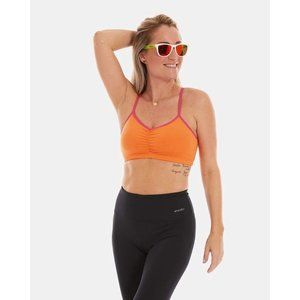 HANDFUL ADJUSTABLE Sports BRA XS Sundeck Orange Hot Pink V Neck Color Block